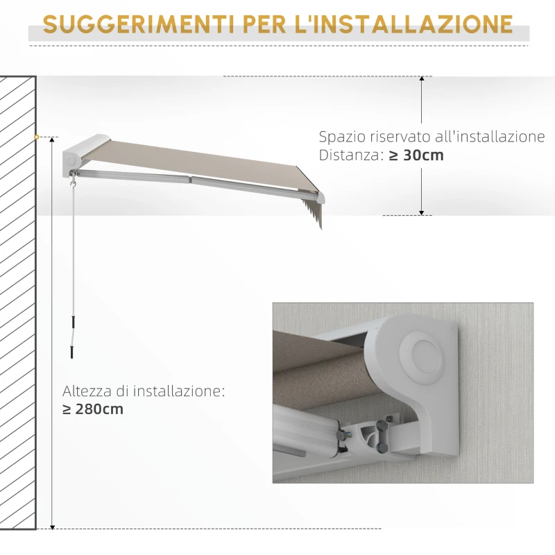 Outsunny Tenda Avvolgibile Elettrica con Telecomando e Manovella Manuale, Struttura in Alluminio, 250x200x150 cm, Crema