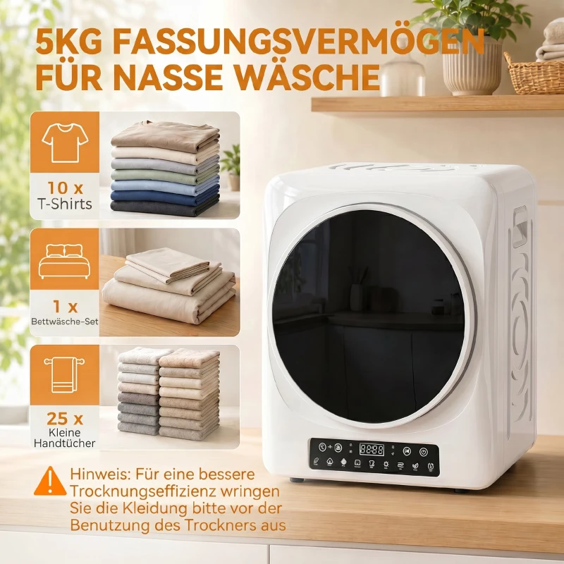 HOMCOM 1000 W Kompakt-Ablufttrockner mit Extra-Trocken & ECO-Modi, Timer- und Temperatureinstellungen, Weiß