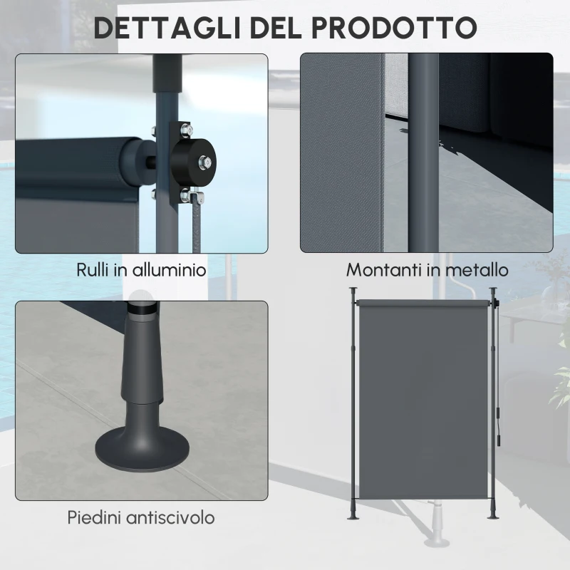 Outsunny Tenda da sole retrattile su palo con manovella e altezza regolabile, Grigio scuro