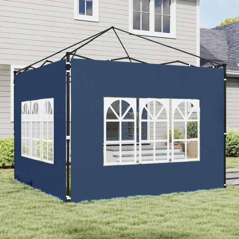 Outsunny 2er Set Seitenwände für Pavillon 3x3 3x6 Wasserdicht Seitenteile mit Fenster Blau