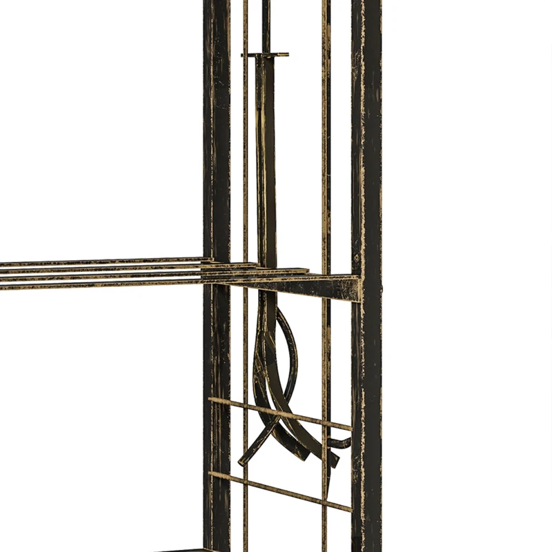 Outsunny 2-laags houtrek voor binnen 43 x 30 x 74 cm met 4-delig haardgereedschap en haken