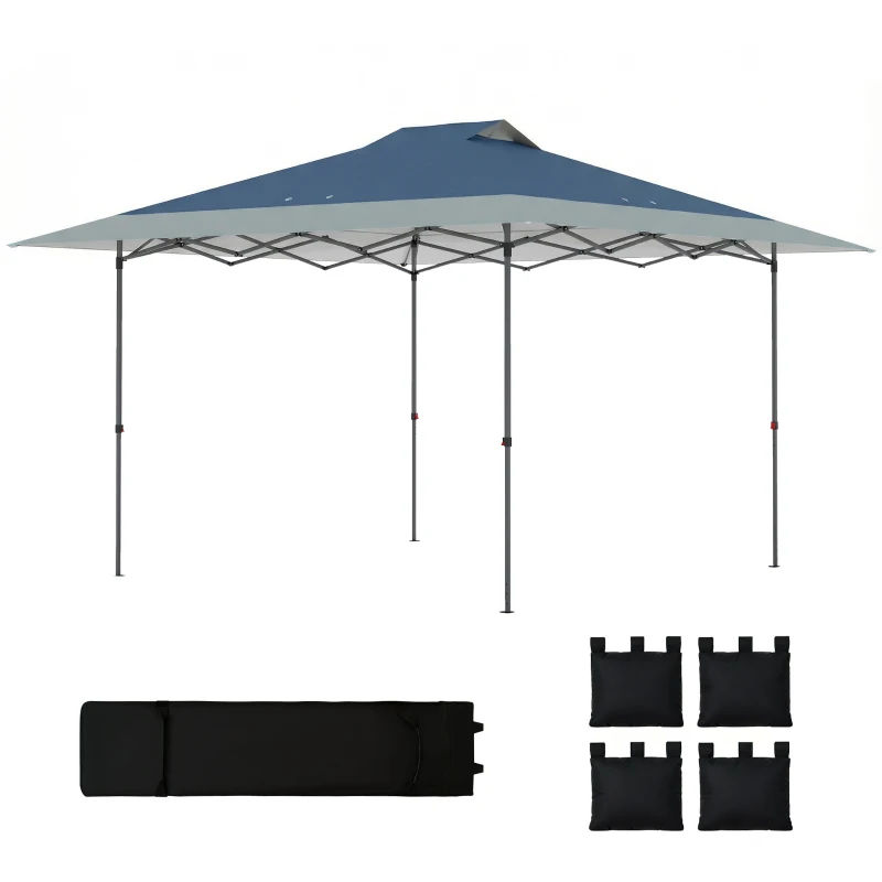 Outsunny Pavillon ca. 4x4m Wasserdicht Stabil Winterfest Pop-up Faltpavillon mit Ein-Schritt-Schließfunktion UV 50+