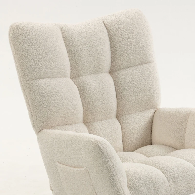 HOMCOM Fauteuil à Bascule avec Repose-Pieds, Rocking Chair en Tissu Bouclette, Assise Rembourrée, Dossier Large, Crème