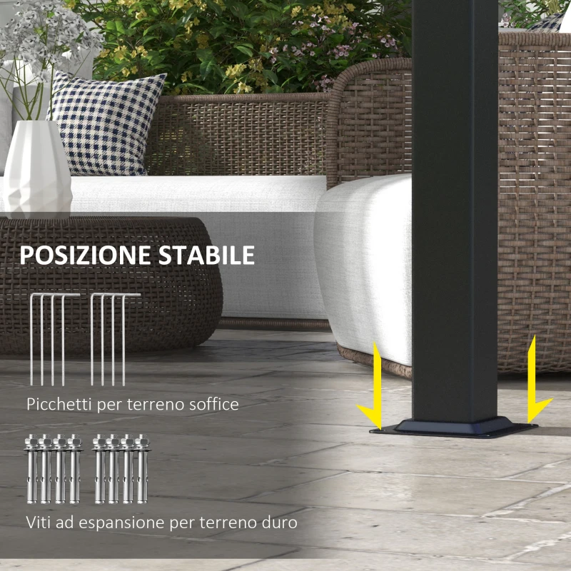 Outsunny Pergola con 3 teli scorrevoli in metallo e poliestere, 3x3 m, Grigio