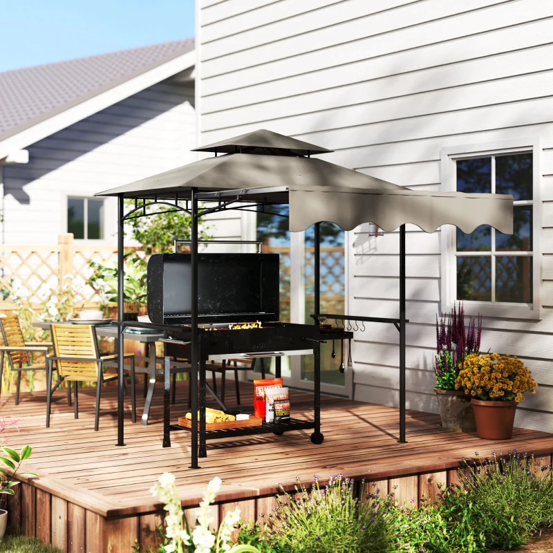 Outsunny Grillpavillon 242x232x248 cm wasserabweisend flammhemmend Gartenpavillon mit Doppelschichtdach Grau