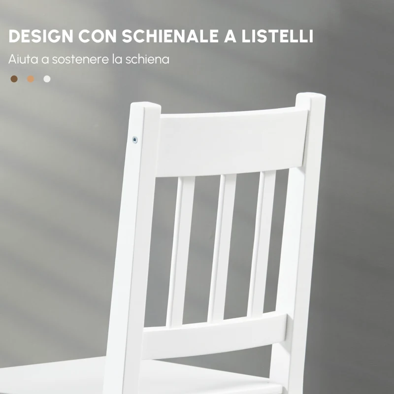 HOMCOM Set da 4 sedie da pranzo sedie da cucina sedie, legno massiccio, 41 cm x 46,5 cm x 85,5 cm, Bianco