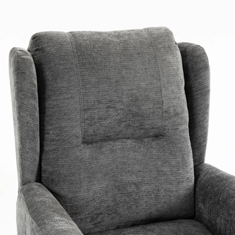 HOMCOM Elektrische relaxfauteuil met sta-op hulp voor senioren, chenille-look, met afstandsbediening en zijvakken, donkergrijs