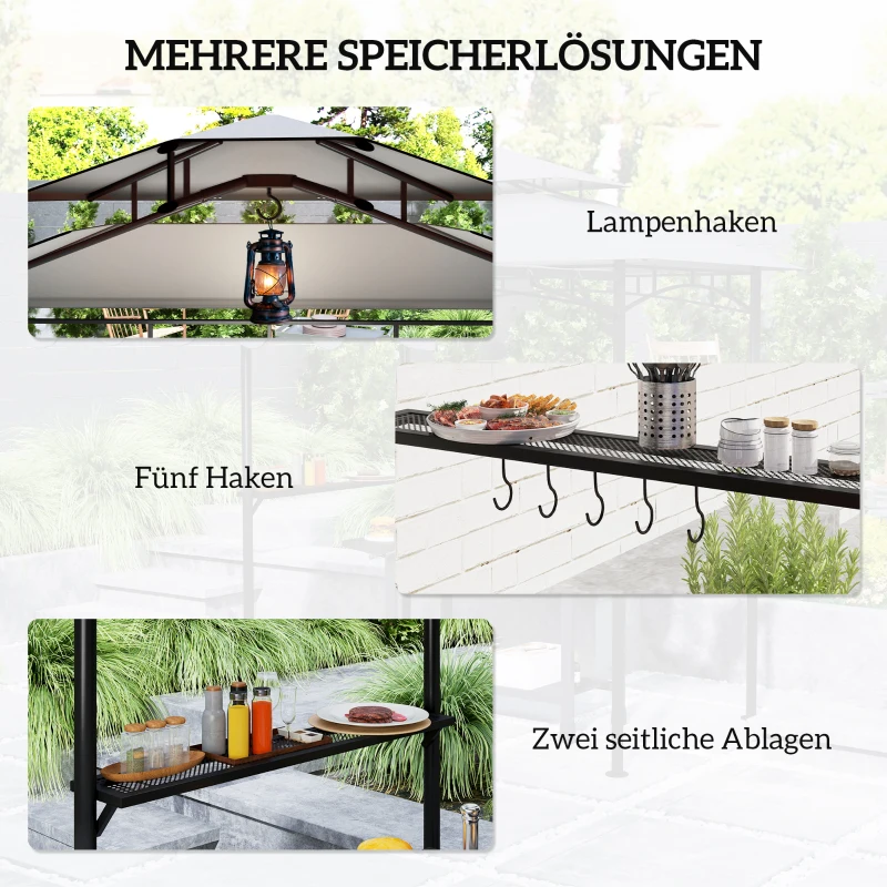 Outsunny Grillpavillon 242x232x248 cm wasserabweisend flammhemmend Gartenpavillon mit Doppelschichtdach Grau