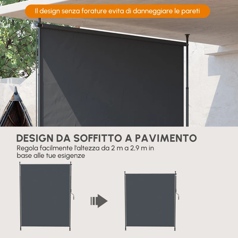 Outsunny Tendalino verticale con manovella senza foratura frangivento per balcone struttura in alluminio protezione UV 200 x 305 cm grigio