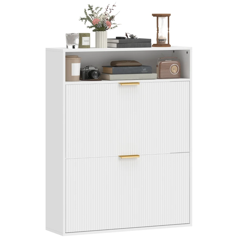 HOMCOM Zapatero Estrecho con 2 Compartimentos Abatibles Y Estante Superior para Pasillo Y Entrada Blanco