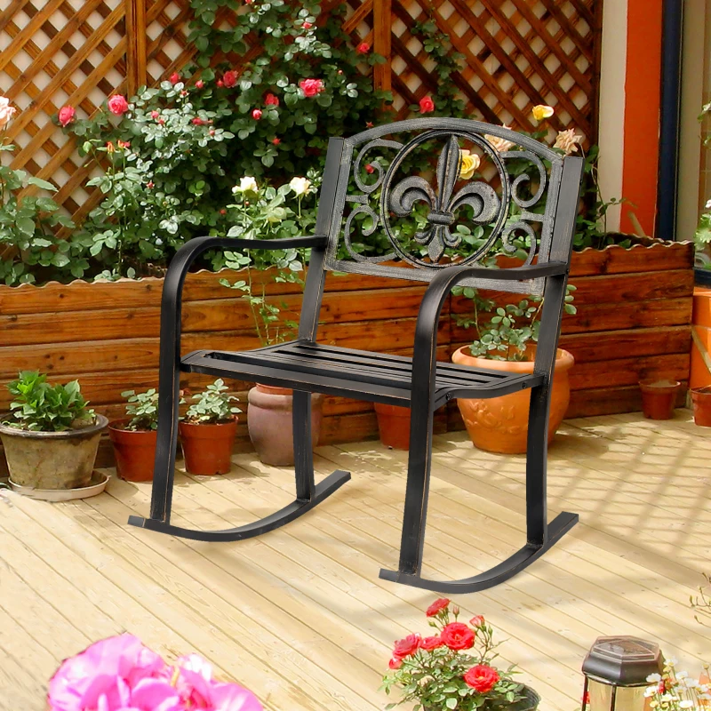 Outsunny Schaukelstuhl Gartenstuhl Schwingsessel antik Garten Metall Bronze B60 x T73 x H85cm