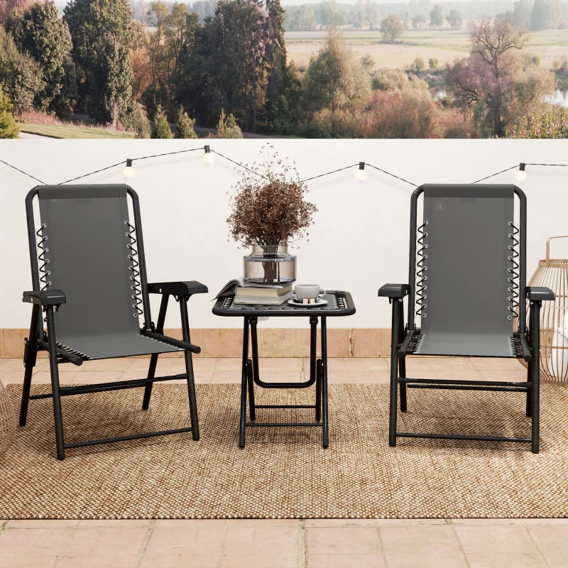 Outsunny Bistro Set 3-teilig aus Stahl Wetterfest Gartenmöbel Set mit klappbar Bistrotisch Becherhalter Gartenstühlen Dunkelgrau