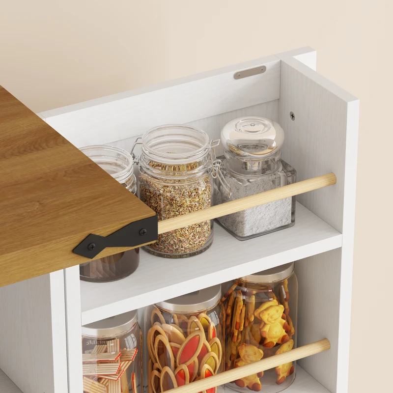 HOMCOM Aparador Alto de Cocina Armario de Cocina con 4 Puertas 3 Cajones 8 Especieros y Estantes Regulables 76 x 40 x 182 cm Blanco
