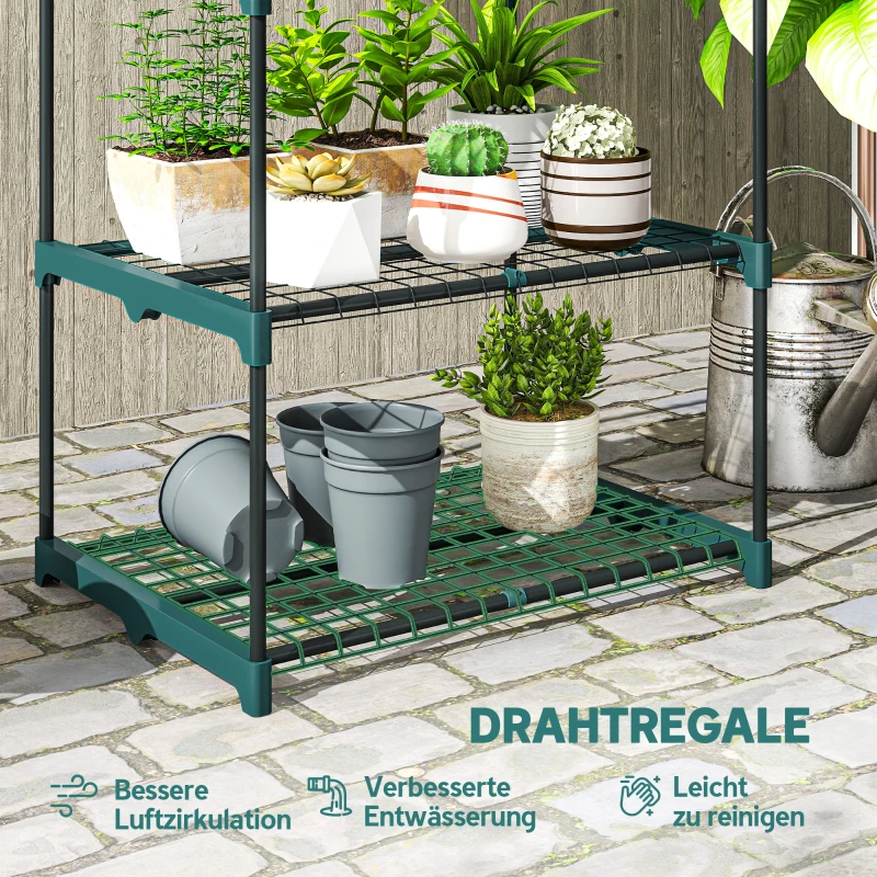 Outsunny 4-Etagen Pflanzenständer, 105 cm hoch Blumenständer für Innen Außen, Pflanzenregal aus Stahl Dunkelgrün