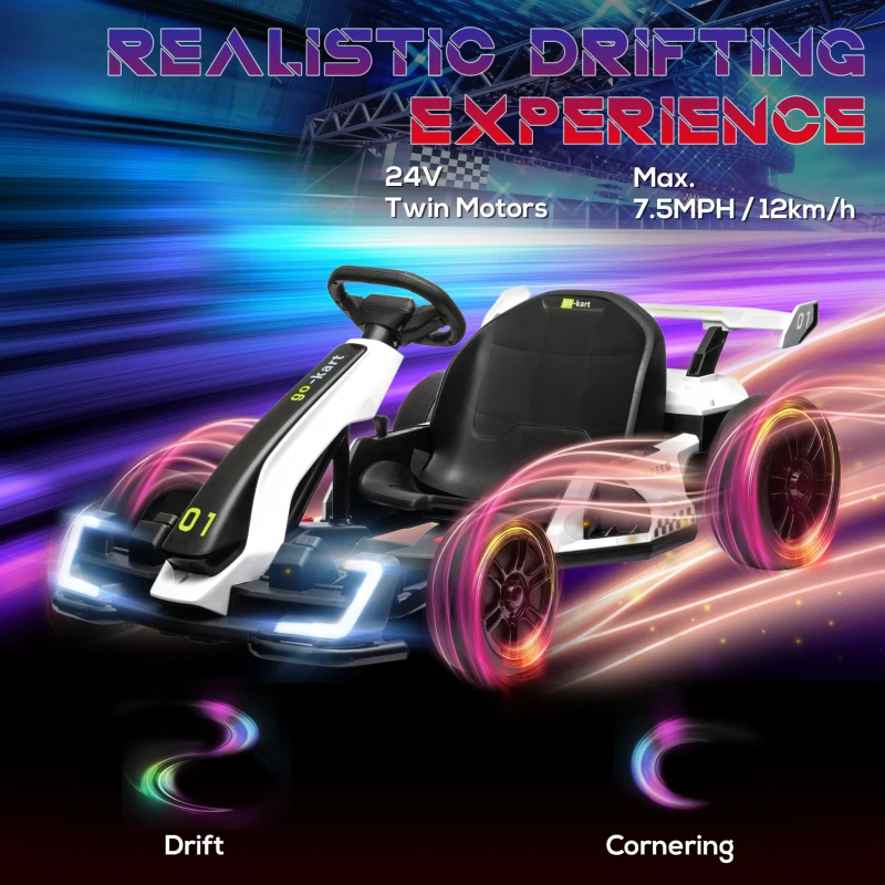 HOMCOM 4 V Elektro Go-Kart für Kinder Bis 12 Km/h Gokart mit Drift-Funktion, 2 Motoren verstellbarem Sitz Sanftanlauf