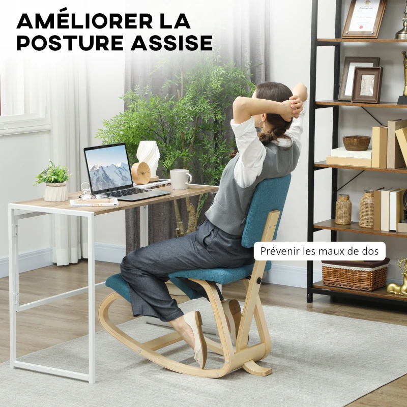 HOMCOM Chaise à genoux ergonomique avec dossier, siège assis genoux à bascule, correcteur de posture 51x84x93cm bleu foncé