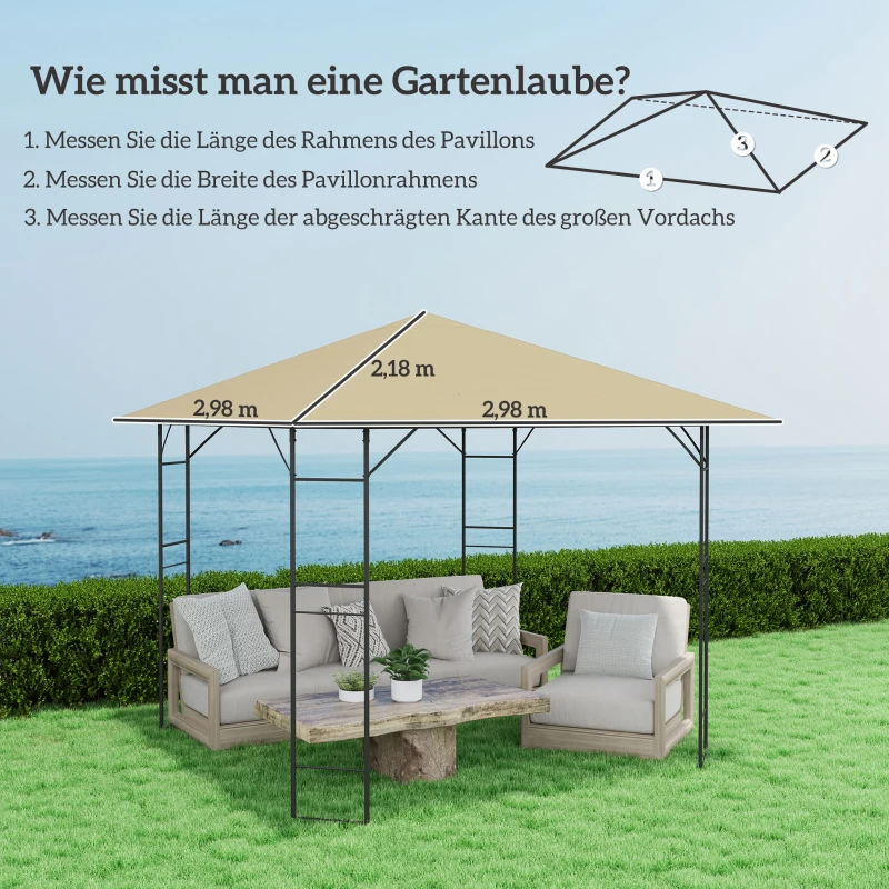 Outsunny Ersatzdach für Pavillon 3 x 3 m wasserabweisend Pavillondach UPF30+ Ersatzbezug Oxford-Stoff, 370 g/m², Beige