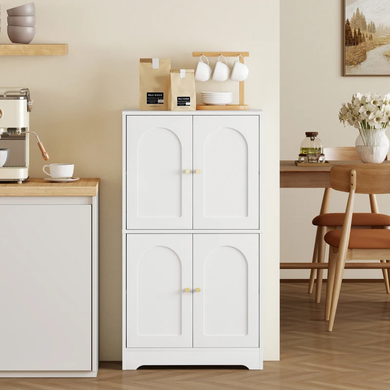 HOMCOM Küchenschrank, Hochschrank mit 2 verstellbaren Regalböden, Küchenbuffet mit 4 gewölbten Türen 60 x 30 x 110 cm, Weiß