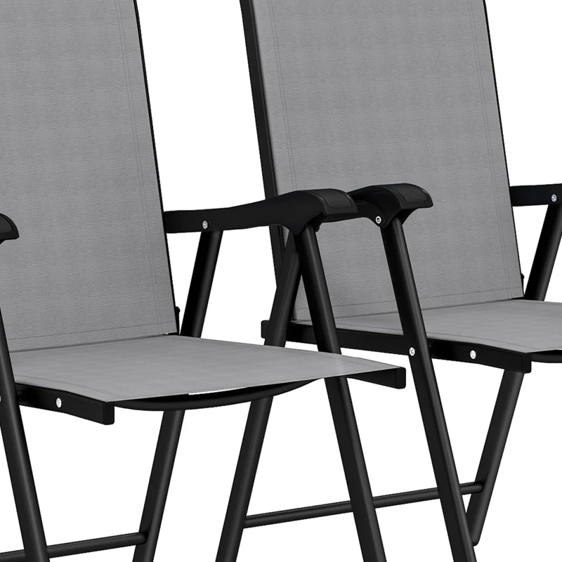 Outsunny Folding Garden Chairs Set of 2, Foldable Garden Dining Chairs with High Back, Armrests, Texteline Seat, Light Grey