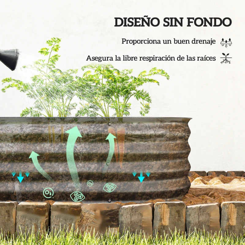 Outsunny Jardinera Exterior Grande de Acero Galvanizado con Base Abierta Bordes de Seguridad Fácil Montaje 150x62x30 cm Gris