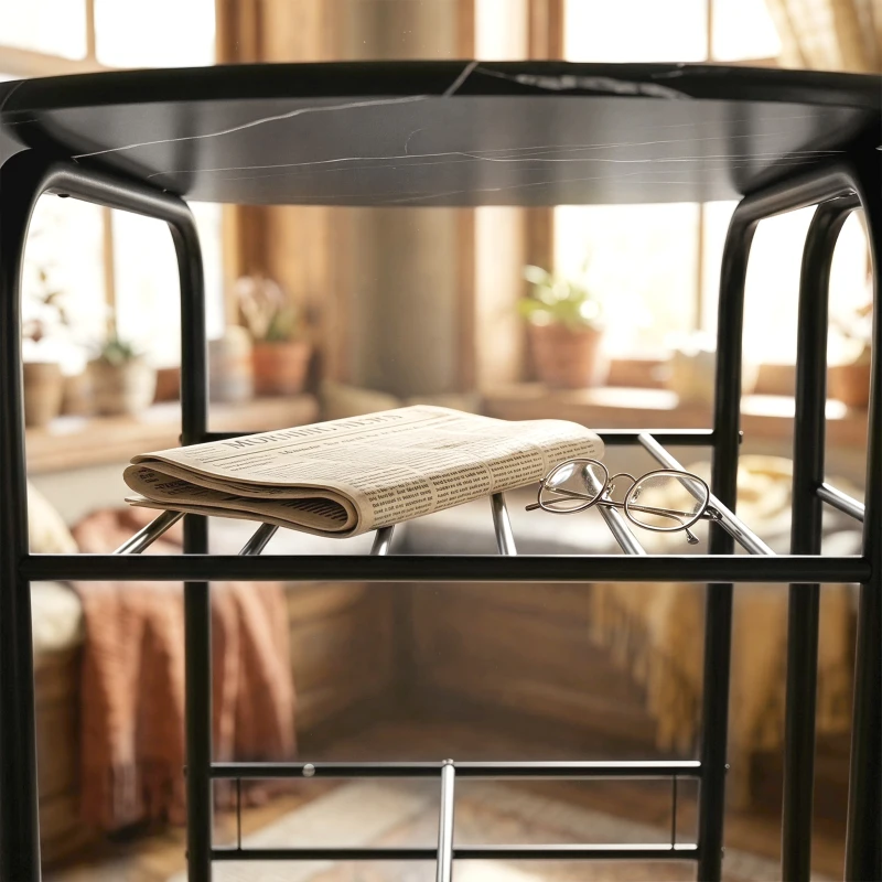 HOMCOM Conjunto de Comedor 3 Piezas Mesa de Cocina y Sillas para 2 Personas con Estante Salón Efecto Mármol Negro