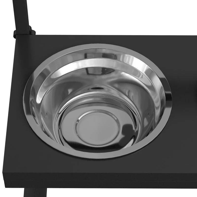 PawHut Gamelles surrélevées chien avec support réglable en hauteur de 11 à 33 cm 2 bols en acier inoxydables amovibles noir