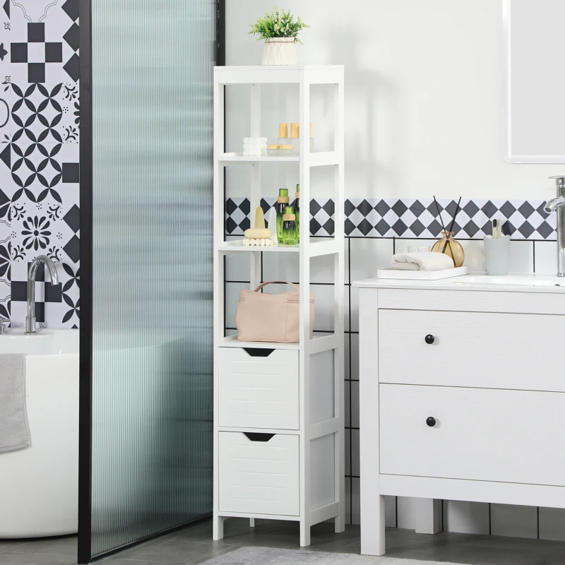 kleankin Meuble colonne de salle de bain armoire haute meuble rangement avec 3 étagères et 2 tiroirs en bois - 30 x 30