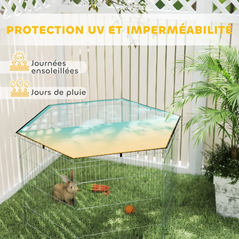 PawHut Parc pour chien, enclos chien 6 panneaux avec toit, modulable et pliable, enclos portable 76H cm avec porte argent vert
