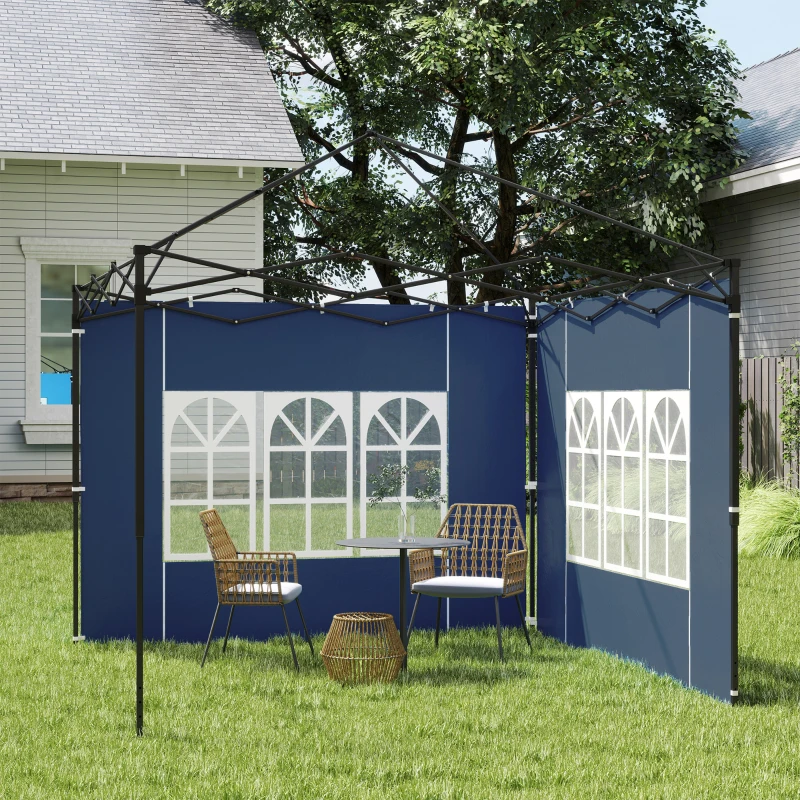 Outsunny 2er Set Seitenwände für Pavillon 3x3 3x6 Wasserdicht Seitenteile mit Fenster Blau