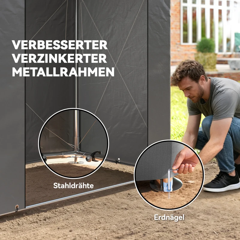 Outsunny Zeltgarage 1,9x1,2 m Wasserdicht Garagenzelt mit aufrollbarer Reißverschlusstür Belüftungsfenster Dunkelgrau