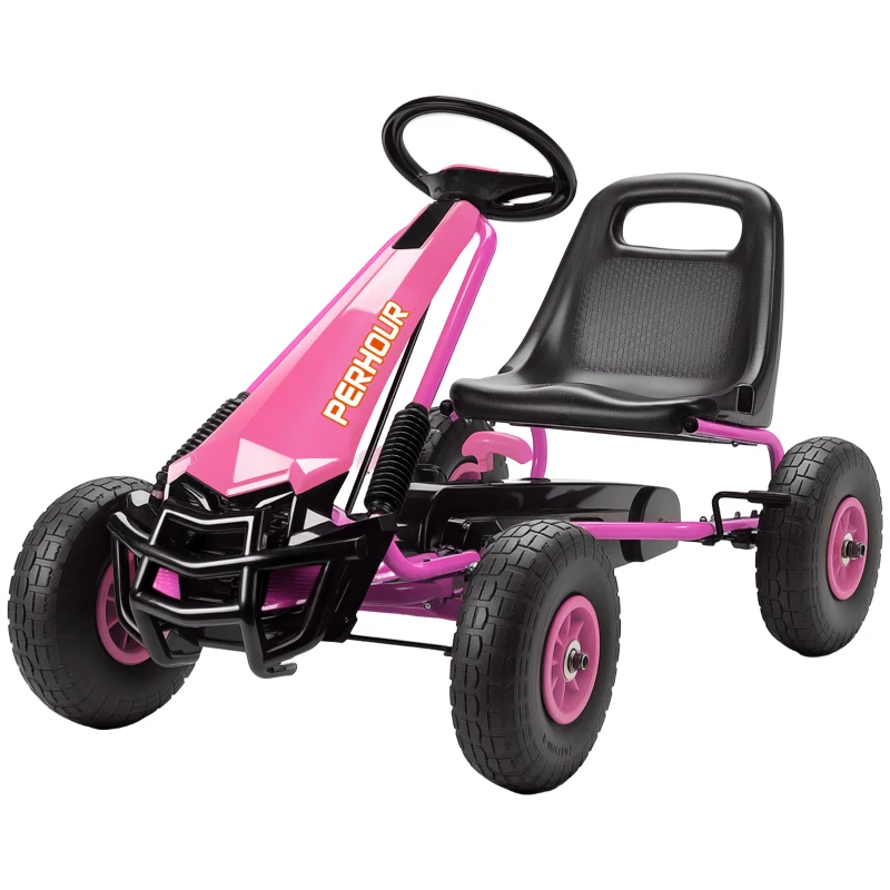 AIYAPLAY Gokart de Pedales para Niños Asiento Regulable en Altura Ruedas EVA Freno Embrague 3-8 Años Rosa