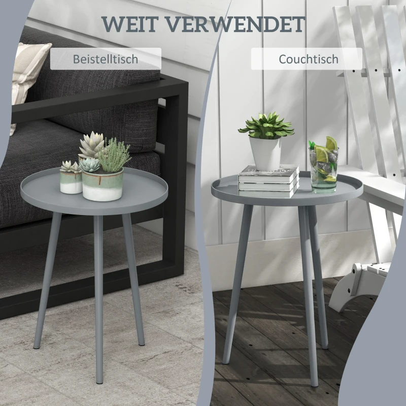 Outsunny Beistelltisch, Couchtisch, Gartentisch, Terrassentisch für Garten, Balkon, Stahl, 40 x 40 x 50 cm, Grau