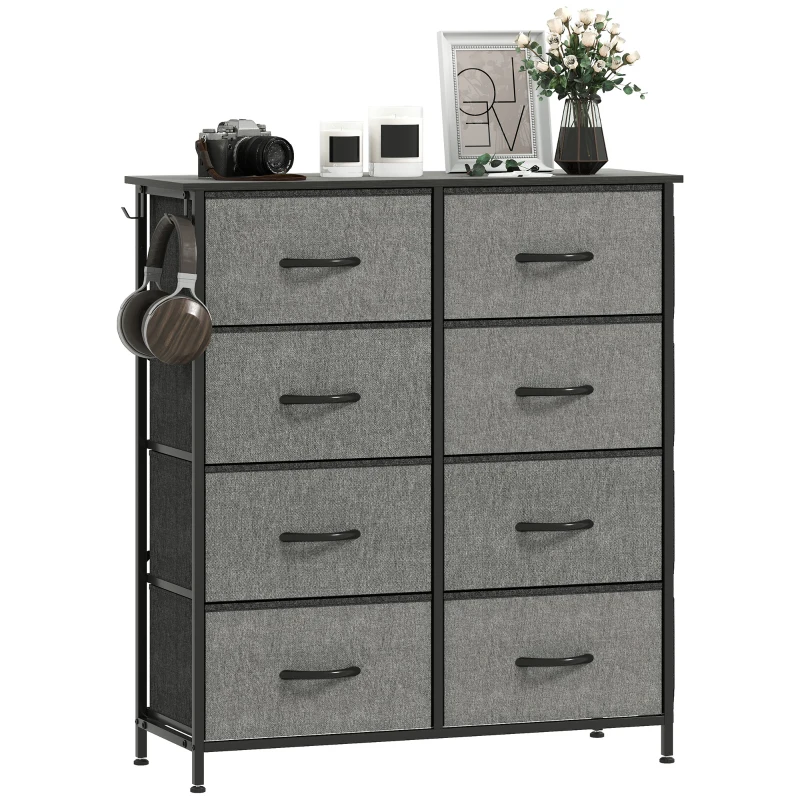 HOMCOM Kommode 8 Stoff-Schubladen, Aufbewahrungsmöbel mit 4 Taschen, 2 Haken, Stahlgestell, 86 x 30 x 94,5 cm, grau