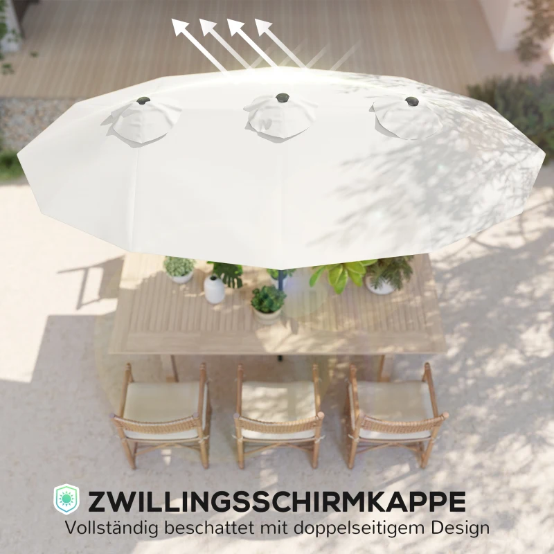 Outsunny Sonnenschirm, Gartenschirm, neigbar, mit Handkurbel, Winddach, Polyester+Stahl, Cremeweiß, 295 x 152 cm