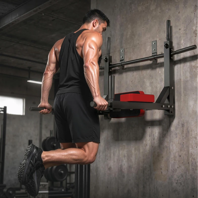 SPORTNOW Stație 2 în 1 de Perete, Tracțiuni și Dip, 200 Kg, Roșu
