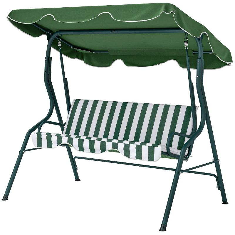 Outsunny Balancelle de Jardin 3 Places Toit imperméabilisé Inclinaison réglable Coussins Assise Dossier Vert Blanc rayé
