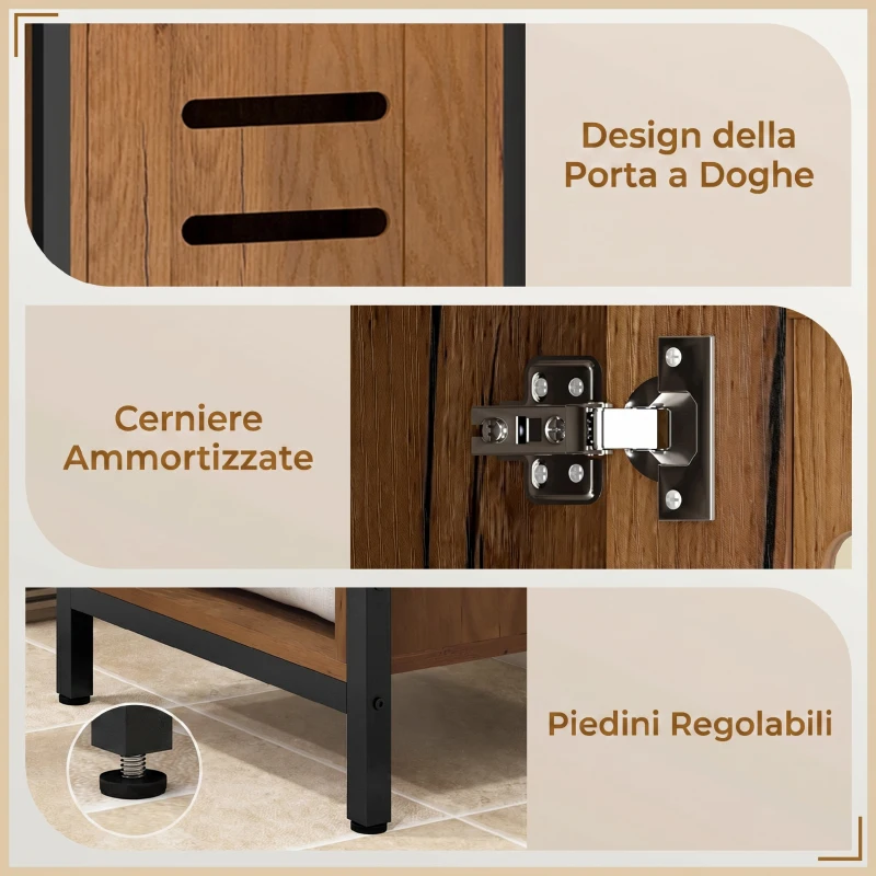 kleankin Mobile Bagno Alto Stretto, Mobiletto Bagno Salvaspazio con Ante Soft Close a Persiana, 3 Ripiani Aperti, Ripiani Regolabili, Marrone Rustico