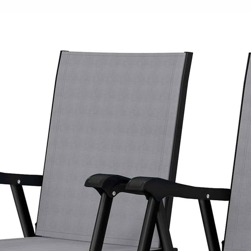 Outsunny Folding Garden Chairs Set of 2, Foldable Garden Dining Chairs with High Back, Armrests, Texteline Seat, Light Grey