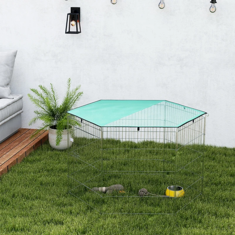 PawHut Parc pour chien, enclos chien 6 panneaux avec toit, modulable et pliable, enclos portable 76H cm avec porte argent vert