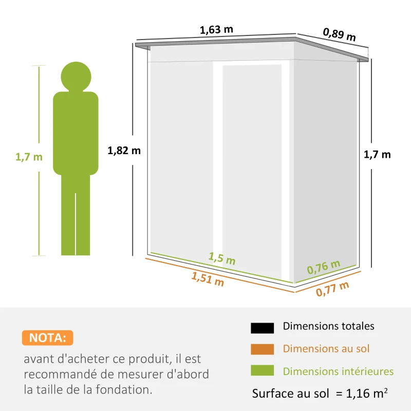 Outsunny Abri de Jardin 1,16 m² - Remise pour Outils - cabanon Porte coulissante - dim. 163L x 89l x 182H cm - tôle d'acier Noir Blanc