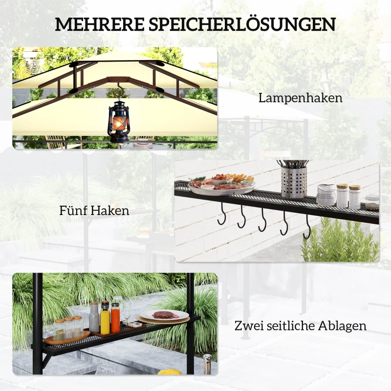 Outsunny Grillpavillon 242x232x248 cm wasserabweisend flammhemmend Gartenpavillon mit Doppelschichtdach Beige
