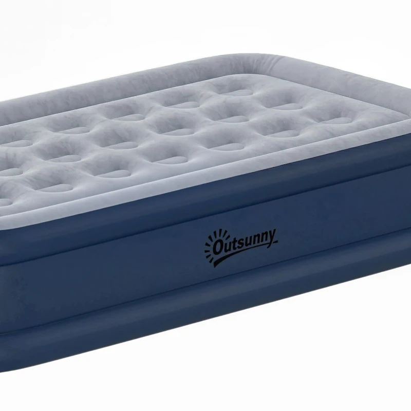 Outsunny Inflatable Mattress, Single Air Bed with Built-in Electric Pump, 3 Mins Inflation, Flocked Surface, Grey
