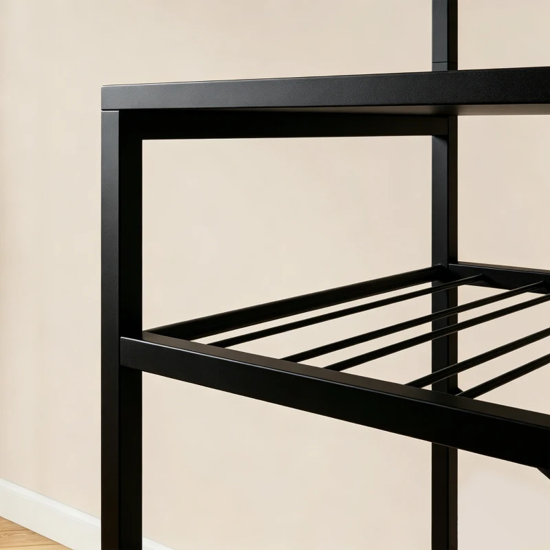 HOMCOM Freestanding Shelving Unit, Industrial Storage Shelf with 6 Hooks and Wine Rack for Living Room, Home Office, Black