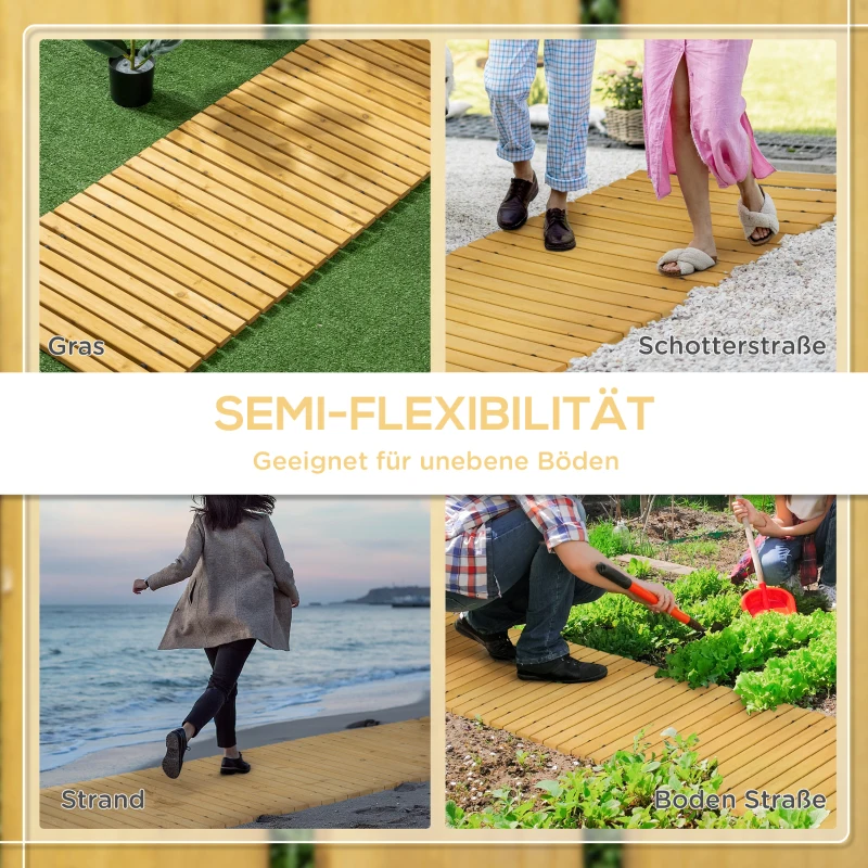 Outsunny Rollweg Gartenweg 185 x 60  cm, Ausrollbarer Holzweg, Gehweg aus Tannenholz für Garten, Terrasse, Strand