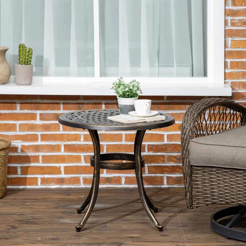 Outsunny Beistelltisch Garten wetterfester Gartentisch mit Gussaluminiumrahmen, rund 60kg belastbar Ø60x52,5H cm