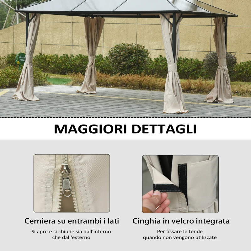 Outsunny Set 4 tende di ricambio per gazebo 3x3 m con zip, Beige