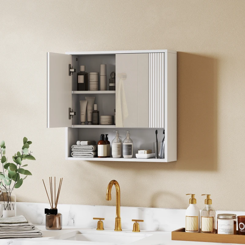 HOMCOM Armadietto Bagno Parete, Mobiletto Ante Soft-close, Ripiano Regolabile