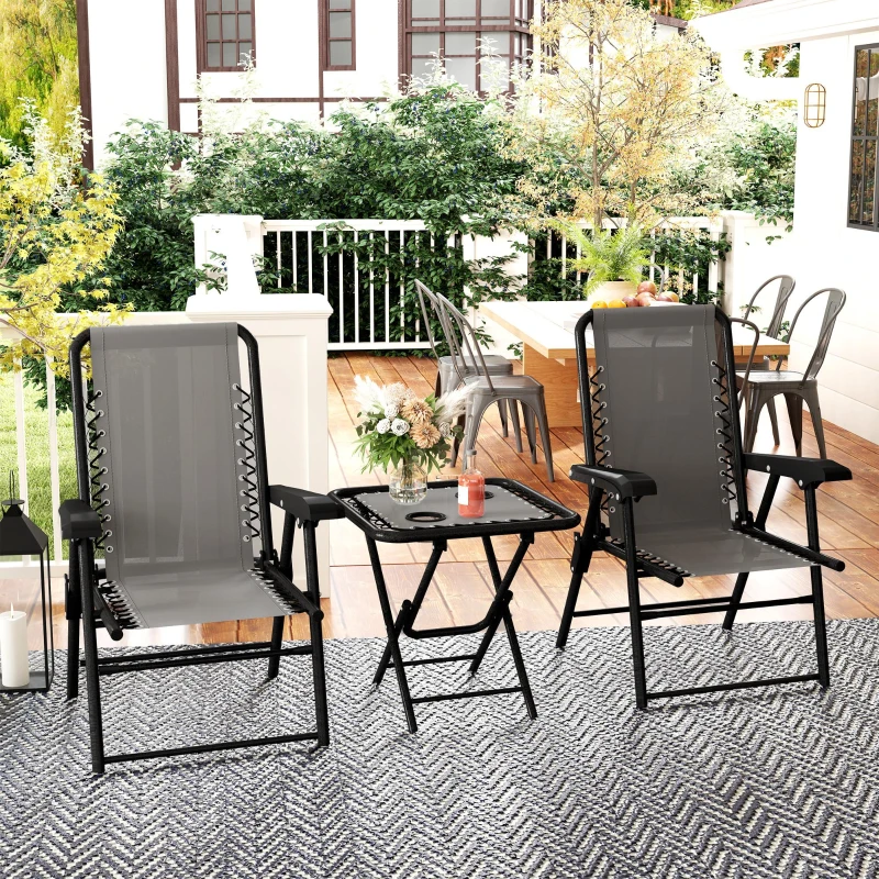 Outsunny Bistro Set 3-teilig aus Stahl Wetterfest Gartenmöbel Set mit klappbar Bistrotisch Becherhalter Gartenstühlen Dunkelgrau