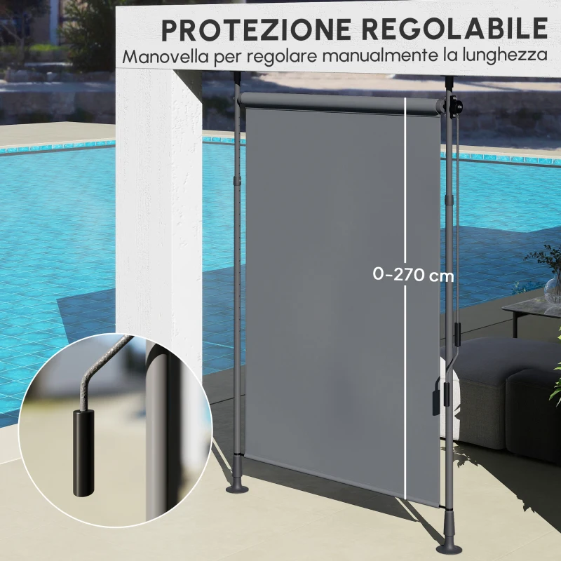 Outsunny Tenda da sole retrattile su palo con manovella e altezza regolabile, Grigio scuro