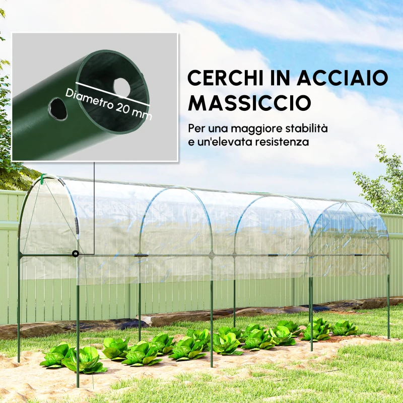 Outsunny Serra da Giardino, Serra per Pomodori con 4 Archi in Acciaio, Copertura in PVC, 4 x 1.23 x 1.71 m, Trasparente